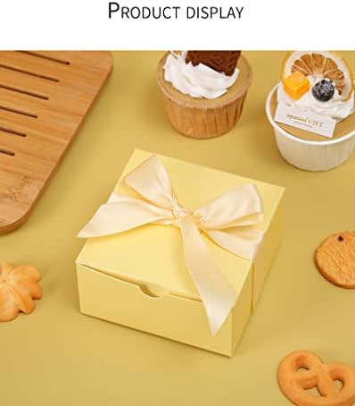 ZJSXINDI 10 pakovanja žute poklon kutije 4x4x2 sa poklopcima, sa trakom, male kutije za poklone, za poklone rođendan, praznike,tematske pogodnosti za zabavu, žute Kraft poklon kutije