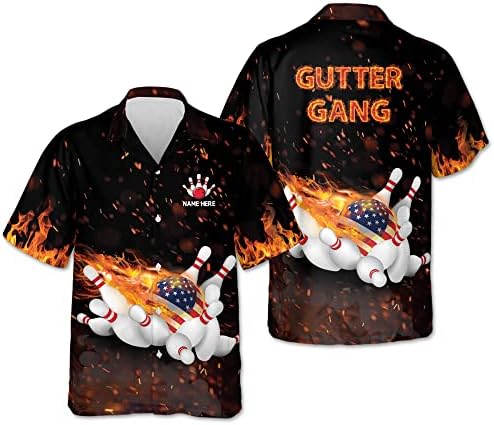 Leevus Custom Flame kuglana majica s imenom, košulja za kuglanje, gumb-dolje Havajske košulje Kuglanje,