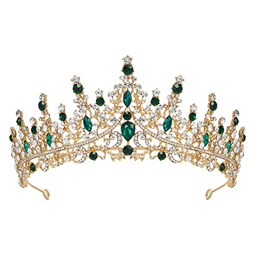 SWEETV kruna od zelene zlatne tijare za žene djevojke, dijadema kraljice princeze, kristalni Dodaci