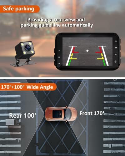 Dash CAM prednji i zadnji, 1080p Dash kamera za automobile sa SD karticom, dvostrukim dashcams 3 IPS ekranom, rekorder kamere nadzorne ploče 170 ° širokokutni ugao, noćna verzija, snimak petlje, otkrivanje petlje, otkrivanje petlje