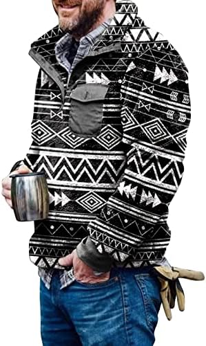 Muški džemper od flisa moda, sa džepovima dugmad Aztec zabavni džemperi Zip up V-izrez džemperi dukserica za