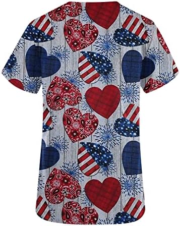4. jula piling radna odjeća Womens V vrat crvena plava bijela slatka patuljak Print labava Casual Carer bluza