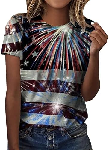 Dugi rukav T Shirt ženski ljetni dan nezavisnosti štampani kratki rukav okrugli vrat 3d žene s vrhovi kratki