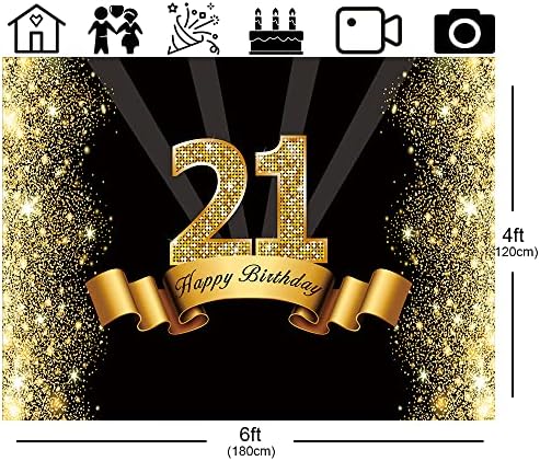 Crno-zlatna pozadina 21. rođendana 21 godina ukrasi za rođendanske zabave pozadina fotografija sretan rođendan pozadine Banner 6x4ft