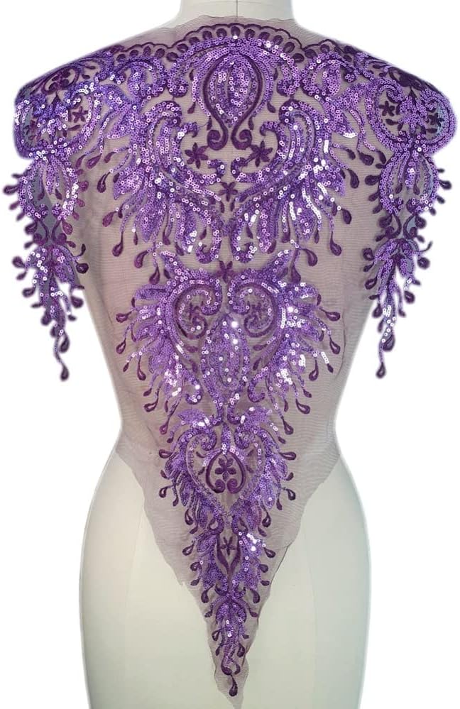 Purple Bodice ukrasna odjeća Ženska čipka Šive na šljokice Crystals Dizajnerski zakrpe Applique za Couture Gowns Kostim dodatak, B oblik 25x61cm