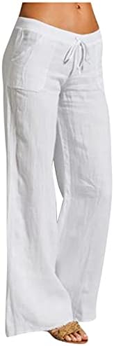 UOFOCO ženske pamučne posteljine duge hlače visoke strukske vučne kaznene pantalone sa džepovima