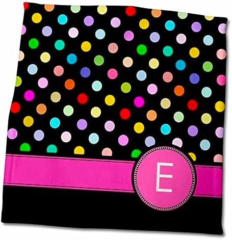 3drose-Inspiracijazstore monogrami-slovo E monogramom na Rainbow polka dots uzorak hot Pink lični početni Crni Girly višebojni-ručnici