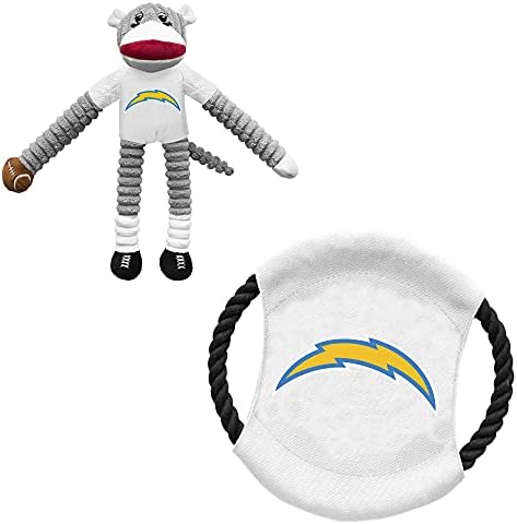 Littlearth Unisex - odrasli NFL Los Angeles punjači čarapa majmun i leteći disk igračka za kućne ljubimce kombinovani Set, boja tima, jedna veličina