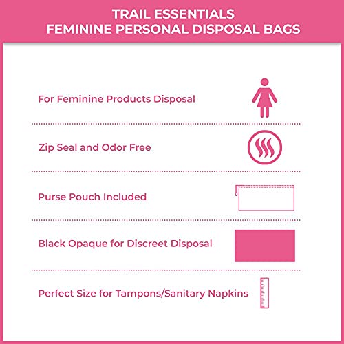 Trail Essentials ženske lične torbe za odlaganje Refill Pack-Crne neprozirne torbe za sanitarno odlaganje, diskretno odlaganje tampona, uložaka i košuljica
