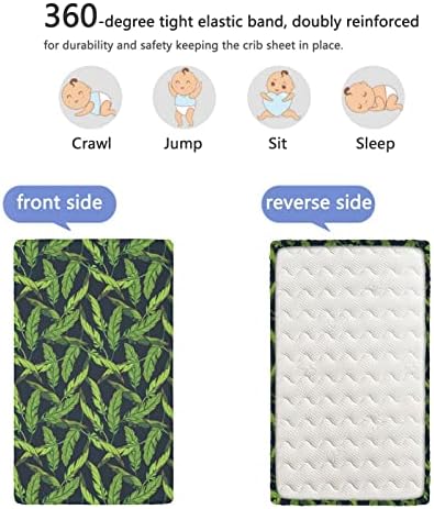 Themed Opremljeni mini kreveti iz džungle, prenosivi mini listovi krevetića Mekani i rastezljivi krošni lim za krevetić kreveta ili lim za krevet, 24 x38, tamnozeleno i zeleno