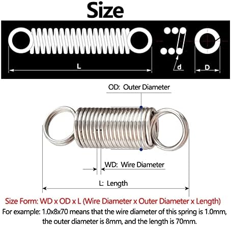 Sineky 10pcs 304 nehrđajući čelik povratni ekstenziju cilindroidni spiralni zavojnica mala mini zatezanje opruga WD 0,6 mm 0,7 mm, boja: 6mm_0.7mm)