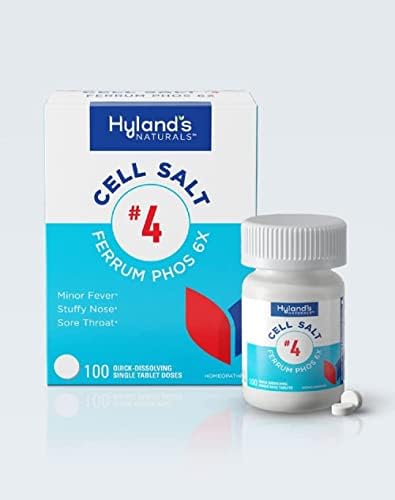 Paket Hylandovih prirodnih #4 ćelijske soli Ferrum Phos 6X tablete, sinusni dekongestiv, hladnoća & groznica, upala 100 CT + #5 Kali Muriaticum 6X, lijek protiv prehlade & grlobolja, curenje iz nosa, & opekotine 100 CT