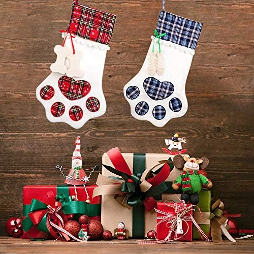 Sangda Božićne čarape, 2 kom. PET PAW Božićne čarape Mačji pas HATS HANDING PLAID CAT XMAS čarape Personalizirani kućni ljubimci za odmor Božić ukrasi stabla ukrasa