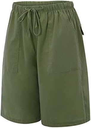 Ženske elastične kratke hlače Bermuda sa džepovima kratke hlače posteljinu povremene pamučne pantalone za žene duge