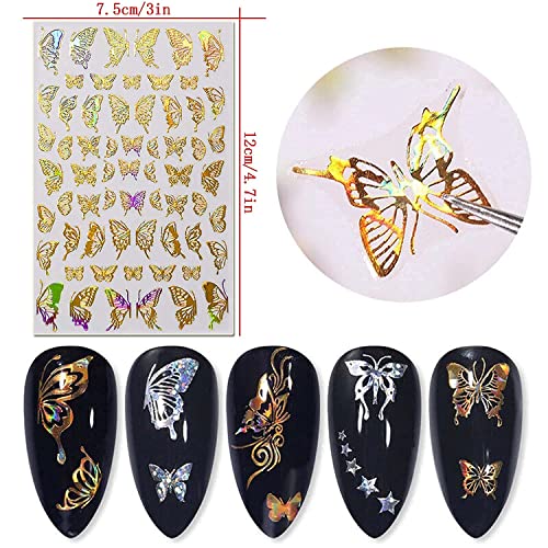 Leptir naljepnice za umjetnost noktiju šarene s laserskim zlatnim leptirima dekoracija noktiju 3D samoljepljivi dizajn noktiju