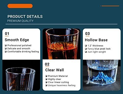 Dounx Crystal Whisky Glass Set od 4, staromodne naočare sa bazom Blue Hill, vrhunska staklena posuda za Burbon, Scotch, Rum, koktel pića za odrasle muškarce i žene, idealni pokloni za ljubitelje žestokih pića