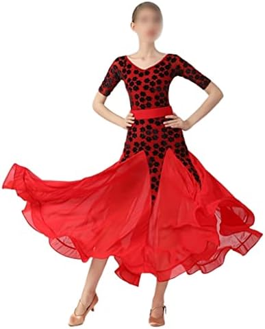 JKUYWX Big Swing Print Stitch Obrtne haljine Žene Waltz haljina Standardna haljina Rumba Plesni kostimi