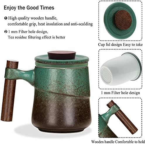 Ameolela porculan čaj sa infusicom, 13,5 unce keramike Keramika Kava čašica sa poklopcem i drvenom ručicom za stvrdnjavajući čaj od labavog lišća