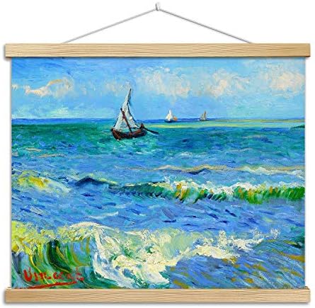 YingRen Luxury Landscape uljane slike Van Gogha/poznate zidne umjetničke slike za uređenje doma/umjetničko slikarstvo sa drvenim Scroll morskim pejzažom u Saintes Maries 16x12inch