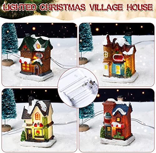 31 kom Božić selo figurice dekoracija Set osvijetljene LED Božić seoske kuće sa figuricama i snijeg pokrivač Roll za Božić Town Scene desktop ukrasi baterije pejzaž dekor
