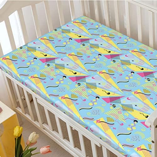 Geometrijski tematski plahte, prenosivi mini listovi krevetića meki i prozračni posteljini za bebe kreveti za djecu za djevojčicu ili dječak, 24 x38, nebo plavo ružičasto blijedo žuto tamno siva