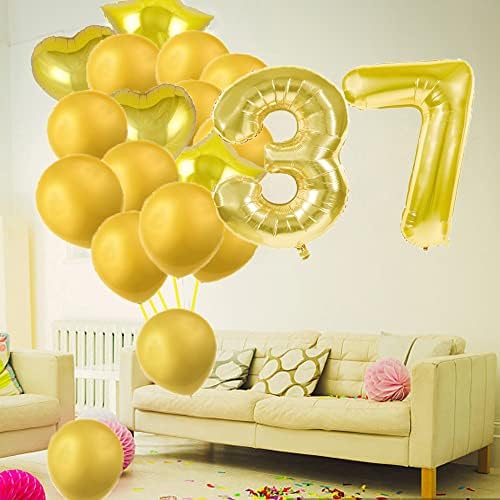 Slatki 37. rođendanski ukrasi za zabavu, zlatni broj 37 baloni, 37. folija milar baloni Latex balon ukras, veliki 37. rođendanski pokloni za djevojčice, žene, muškarce, muškarce, žene, žene, muškarce, fotografije