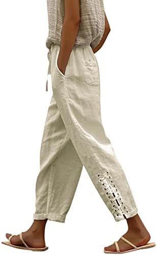 Ženske casual pantalone pamučne posteljine visoki struk Capris hlače za crtanje lagane kašike palazza pantalone sa čvrstim plažama