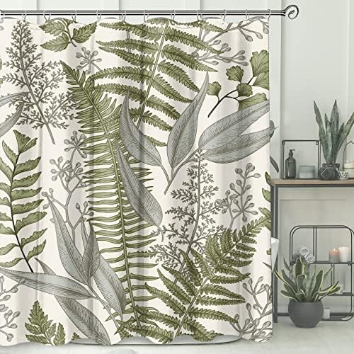 Bivinar Sage Green Listove zavjesa za tuširanje, postrojenje za zavjese od tuš kabine, tkanina Botanički tuš za zavjese, 72 x 72 inča