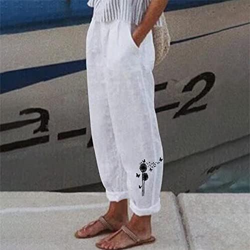 MTSDJSKF posteljine za žene Ljeto, ravna noga visoko struk radnoj platnu kapri pantalonu sa džepovima Poslovne pantalone za žene