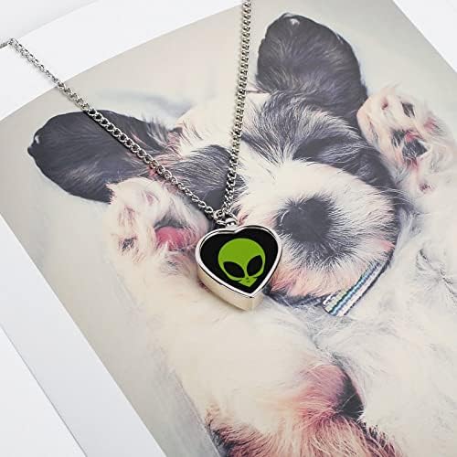 Zelena vanzemaljska GLAVA PET srce urna ogrlica Print Memorijalni nakit pet kremiranje privjesak za pepeo psa