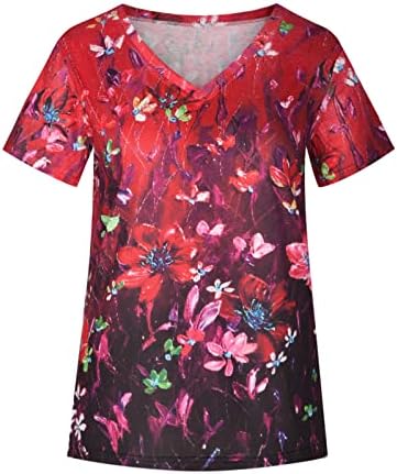 Ljetna jesenska majica djevojke 2023 kratki rukav pamuk duboki V vrat grafički Print cvjetni Salon Top Tee za
