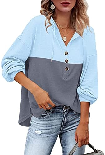 Ženske Casual dukserice Dugi rukav donji V-izrez blok u boji lagani pulover vrhovi labavi Duks