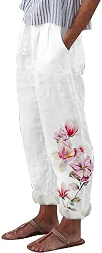 Ženske rastezljive široke noge Palazzo pantalone sa lisnatim printom pamučne Lane rastezljive labave pantalone sa džepovima