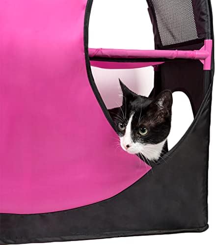Pet LIFE 'Kitty-Play' sklopiva putovanja Interaktivna Kitty Cat Tree Maze House Ležaljka tunelski Salon, jedne veličine, roze i Crne