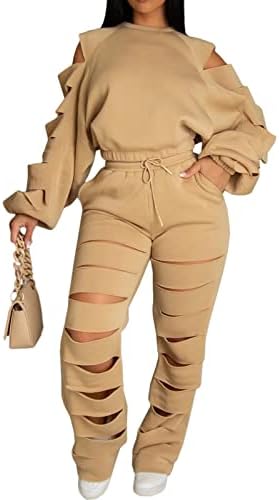 Choichic žensku duks set 2 komada odijelo izdubljeno izvajanje dugih rukava gornje duge hlače set trenerke