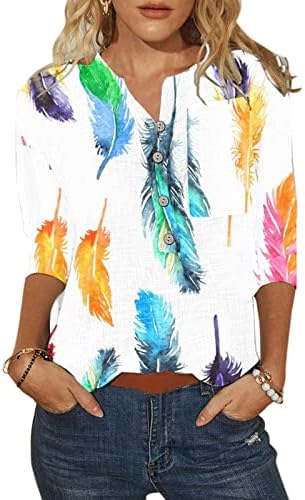 Slatke košulje za žene Žene Ležerne modne modne floterskih perjeh Tipka za vrat tri četvrtine