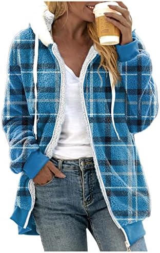 Ženski Fuzzy Fleece Jacket Coat Fuzzy Fleece button Coat Button Hooded Hem pulover Coats vanjska odjeća sa džepom
