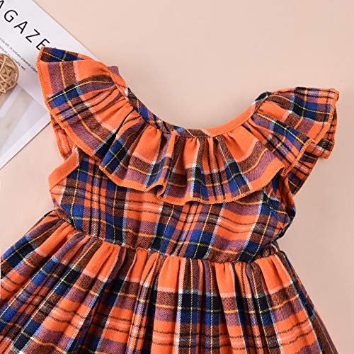 Djevojke za dijete Dan zahvalnosti Odjeća za djecu Dječja djevojka Narančasta Plaid A-line Vintage Casual haljina