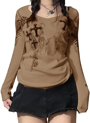 Grunge odjeća za žene Y2K vrhovi dugi rukavi Fairy Grunge estetske majice tinejdžerke Vintage grafički Tees jesen