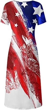 4. jula haljina za žene Ležerna ljetna Boho Maxi haljina SAD Zastava kratki rukav Scoop vrat zvijezde prugaste duge sarafane