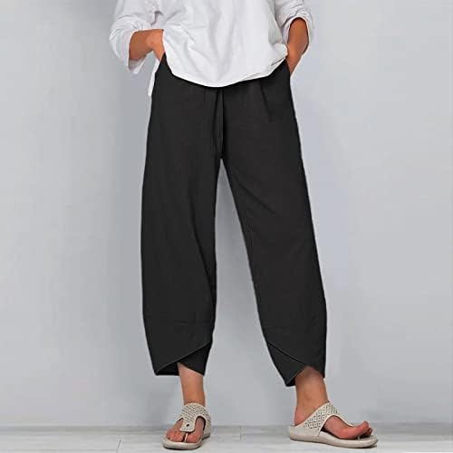 Kcjgikpok Ladies Capri hlače, Palazzo High Squik labav fit posteljina Capri pantalona sa džepovima Ženske lagane hlače