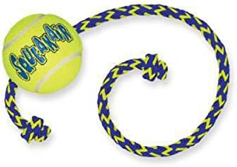 Kong - Squeakair Ball mit Seil - Premium-Hundespielzeug, Hillschende Tennisbälle, Zahnschonend