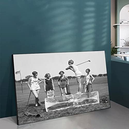 Crno-bijelo zidna umjetnost Vintage Golf teren Zidna umjetnost Igranje Golf Stara žena Foto platno Art Poster