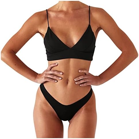 lcepcy ženski Bikini Setovi seksi V izrez niski kupaći kostimi čvrste špageti naramenice tange kupaći kostim