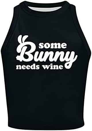Happy Easter Shirts for Women Rabbit Graphic Crop Tops Funny Letter Printed Athletic Sleeveless Tee Tank