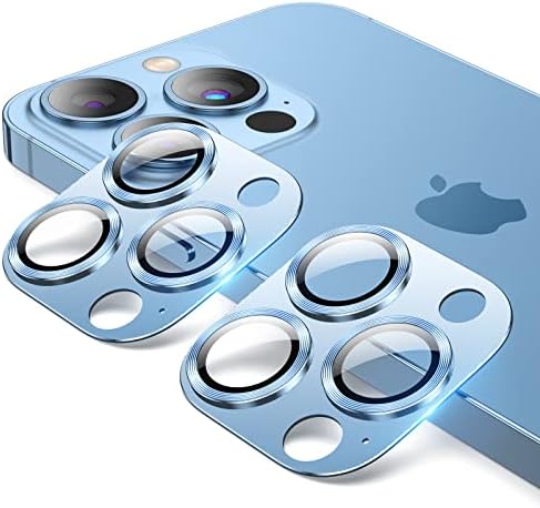 [2 Pakovanje] Auleegei zaštitnik sočiva kamere kompatibilan sa iPhoneom 13 Pro 6.1 inch＆ iPhone 13 Pro Max 6.7 inch [9H Premium kaljeno staklo] [zaštita kamere od aluminijuma za vazduhoplovstvo] [99.99% Transparentnost] [ne utiče na noćno snimanje] Sierra Blue