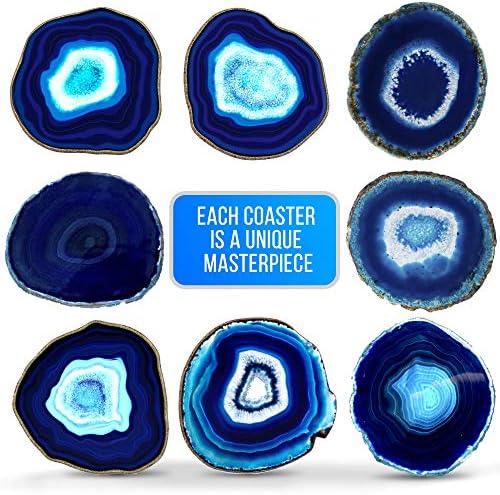 Bedrock podmetači od plavog ahata za piće-Set 4-brazilskog Geode dekora -