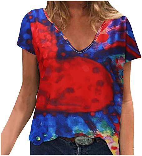 Bluza za tinejdžerke 2023 kratki rukav V izrez pamučna grafika Love Tie Dye prugasta Oversized bluza za