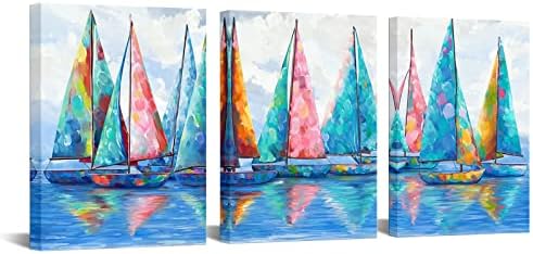 sechars 3 ploče Jedrilice slika zidna Umjetnost apstraktni šareni brodovi okean Obalni Poster slika