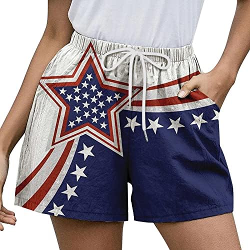 Četvrta kratke hlače Žene Elastična visoka struka Američka zastava na plaži Kratki prozračni ljetni odmor plaže s džepovima